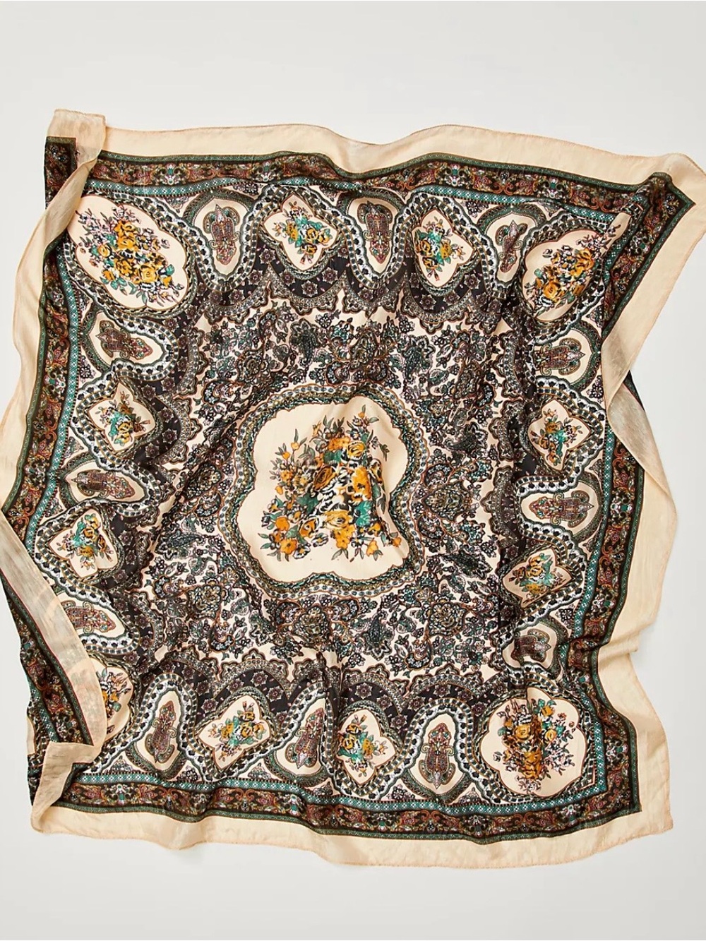 Free People Cream Silk-Feel Paisley Floral Bandana Scarf - Picture 4 of 8